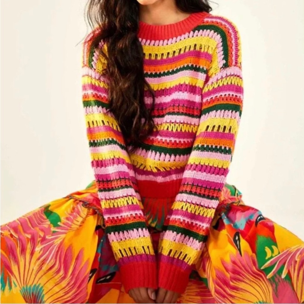 FARM Rio Fruit Dream Crochet Sweater NWT